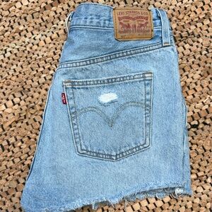 Levi's Light Blue Distressed Denim cut off shorts